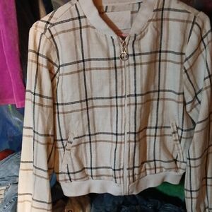 Ashley By 26 International Cream Plaid Bomber Jacket